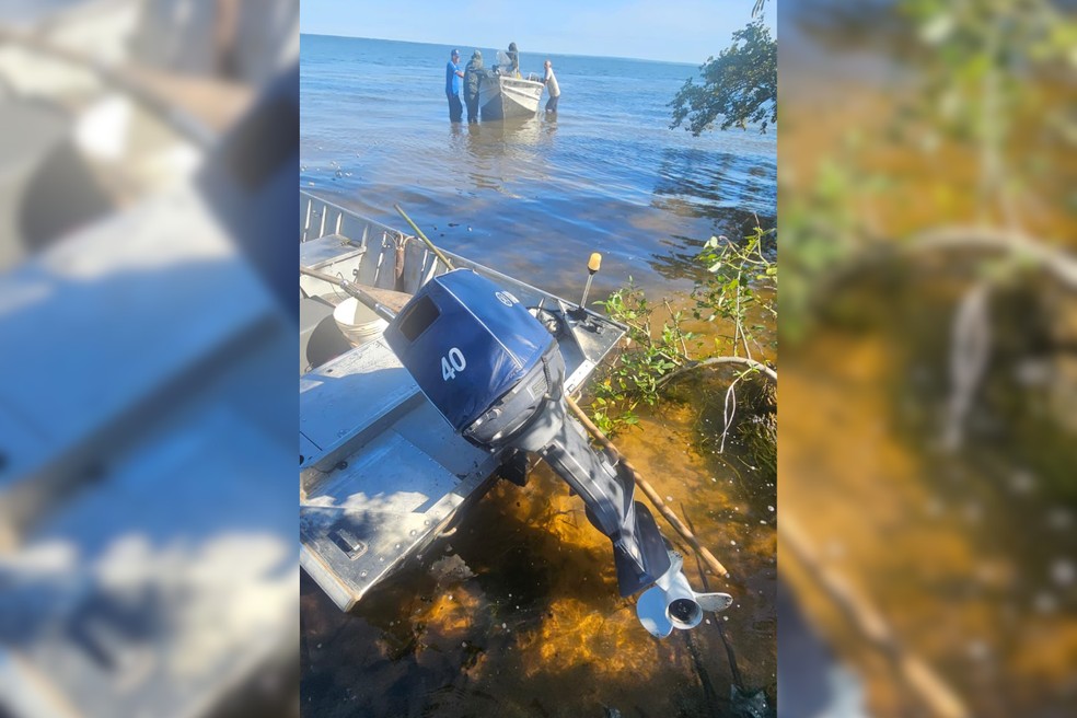 Pescador amador é multado em R$ 1,2 mil por utilizar rede de pesca no Rio Paraná em Presidente Epitácio (SP) — Foto: Reprodução/Polícia Ambiental