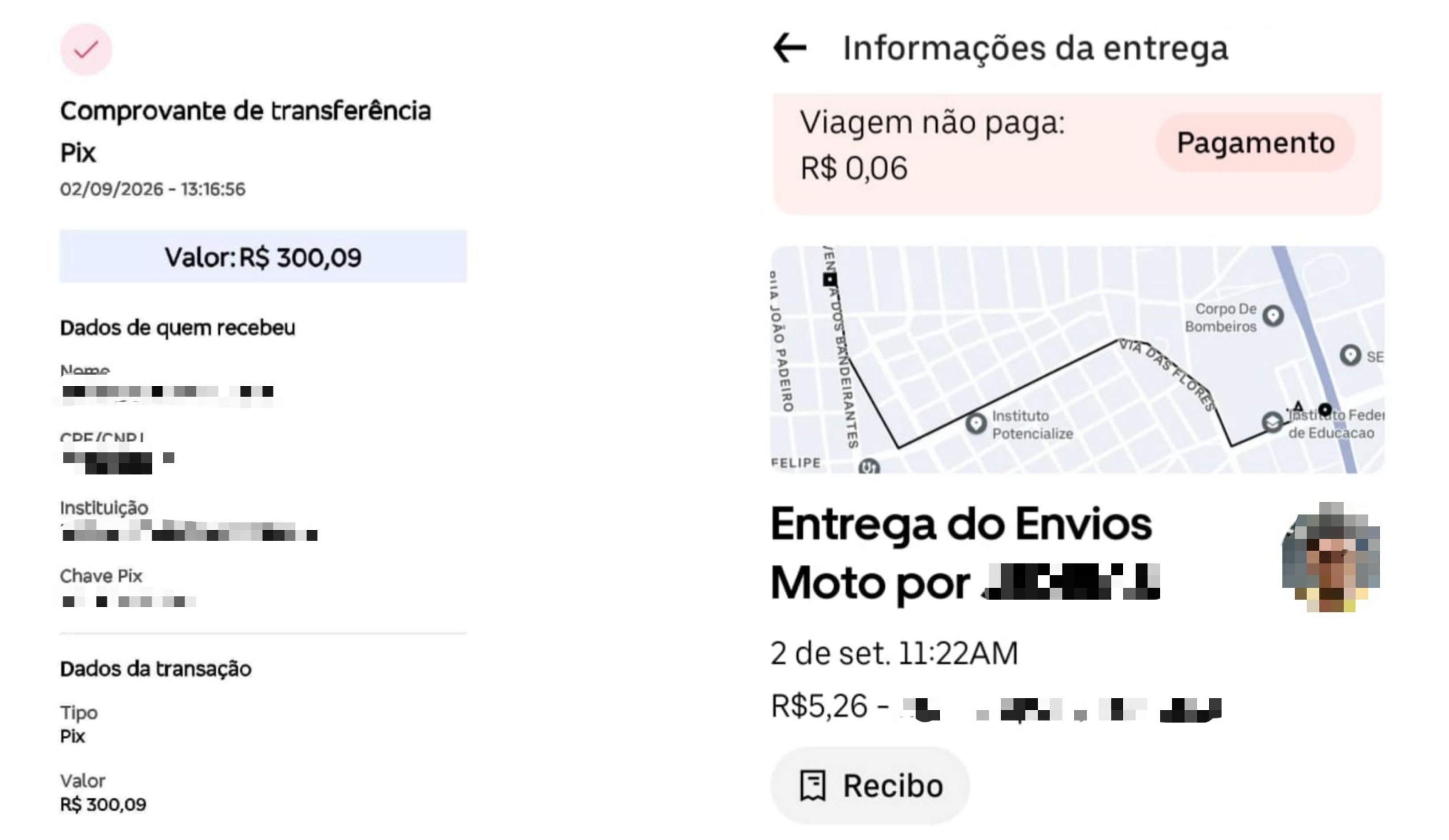 Entregador fica com R$ 300 enviados por engano em PIX e não encerra corrida de R$ 5,26 em RR