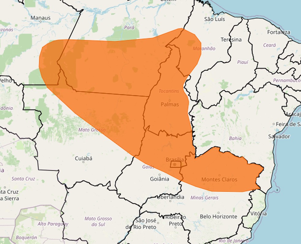 Mapa mostra estados do Centro-Norte do país sob alerta de "perigo" por conta das chuvas intensas. — Foto: INMET