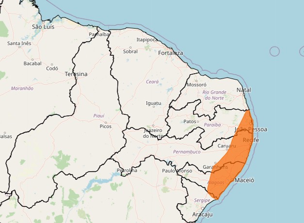 Inmet emite novo alerta laranja de ‘perigo’ para 43 municípios do Agreste, Sertão e Mata Sul de PE