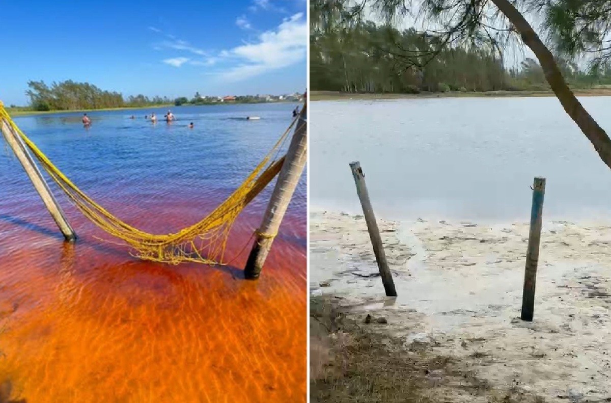 Rompimento da faixa de areia que separa lagoa do mar em Cabo Frio muda a paisagem e preocupa setor do turismo