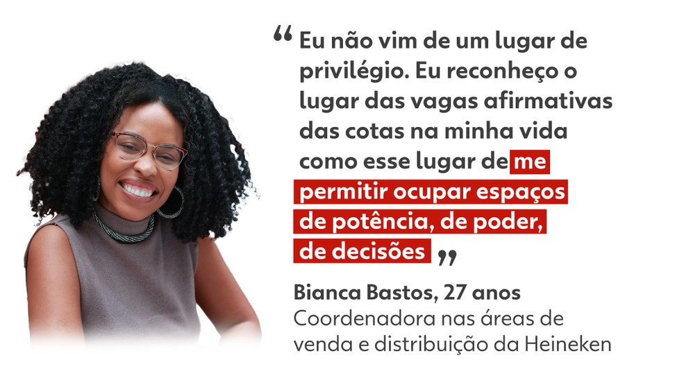 Bianca Bastos, coordenadora nas áreas de venda e distribuição da Heineken, sobre a importância da representatividade nas empresas. — Foto: Arte g1