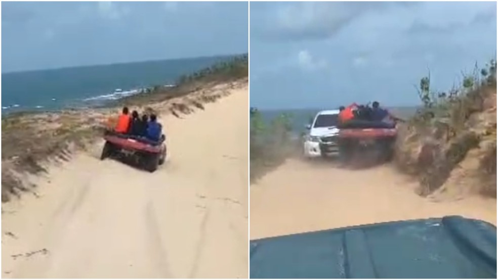 Buggy com turistas colide de frente com caminhonete durante passeio em dunas no Ceará — Foto: Reprodução