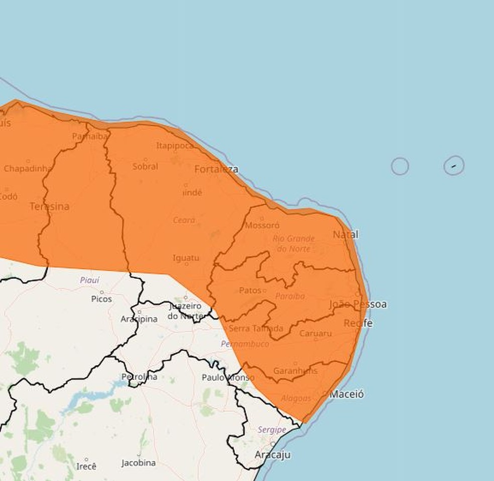 Alerta do Inmet atinge todo o Rio Grande do Norte — Foto: Divulgação/Inmet