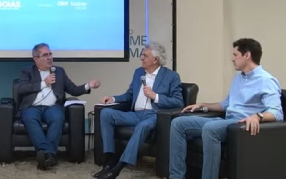 Luiz Geraldo, Ronaldo Caiado e Daniel Vilela, em Goiás — Foto: Reprodução/Youtube CBN Goiânia