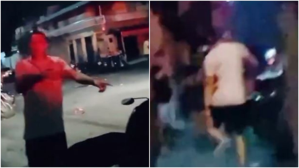 Homem foi baleado na perna mesmo sinalizando para o policiais que iria pegar a moto que estava estacionada. — Foto: Reprodução