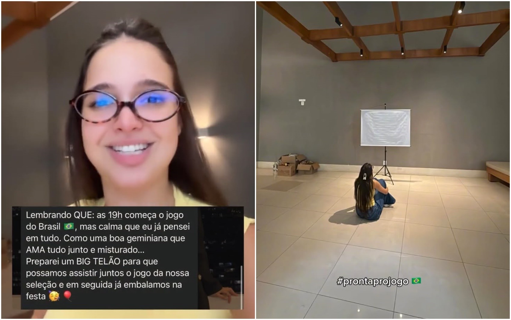 Empresária viraliza após irmã zoar tamanho do telão para assistir ao jogo do Brasil durante aniversário: ‘Pensou em tudo’ 