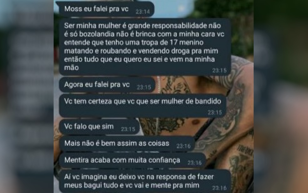 Print mostra conversa entre Carlos e mulher sobre como funcionava os crimes, em Niquelândia — Foto: COD/Divulgação