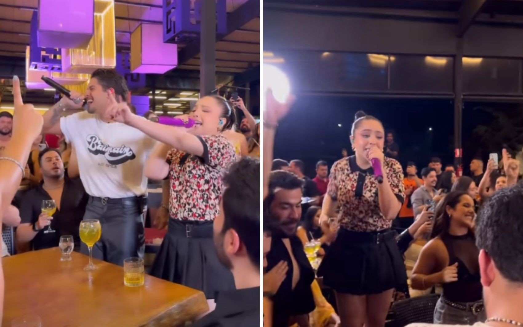 Mari Fernandez e Zé Felipe surpreendem fãs ao cantarem juntos em bar de Goiânia; vídeo