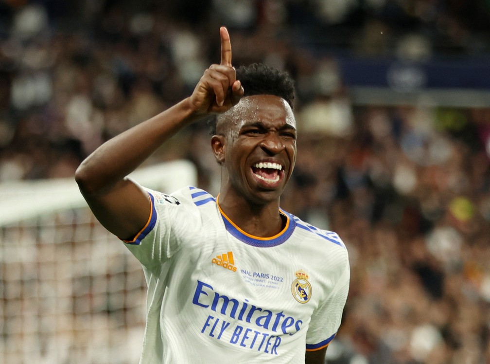 Vini Jr. em partida pelo Real Madrid.  Foto: Molly Darlington/Reuters