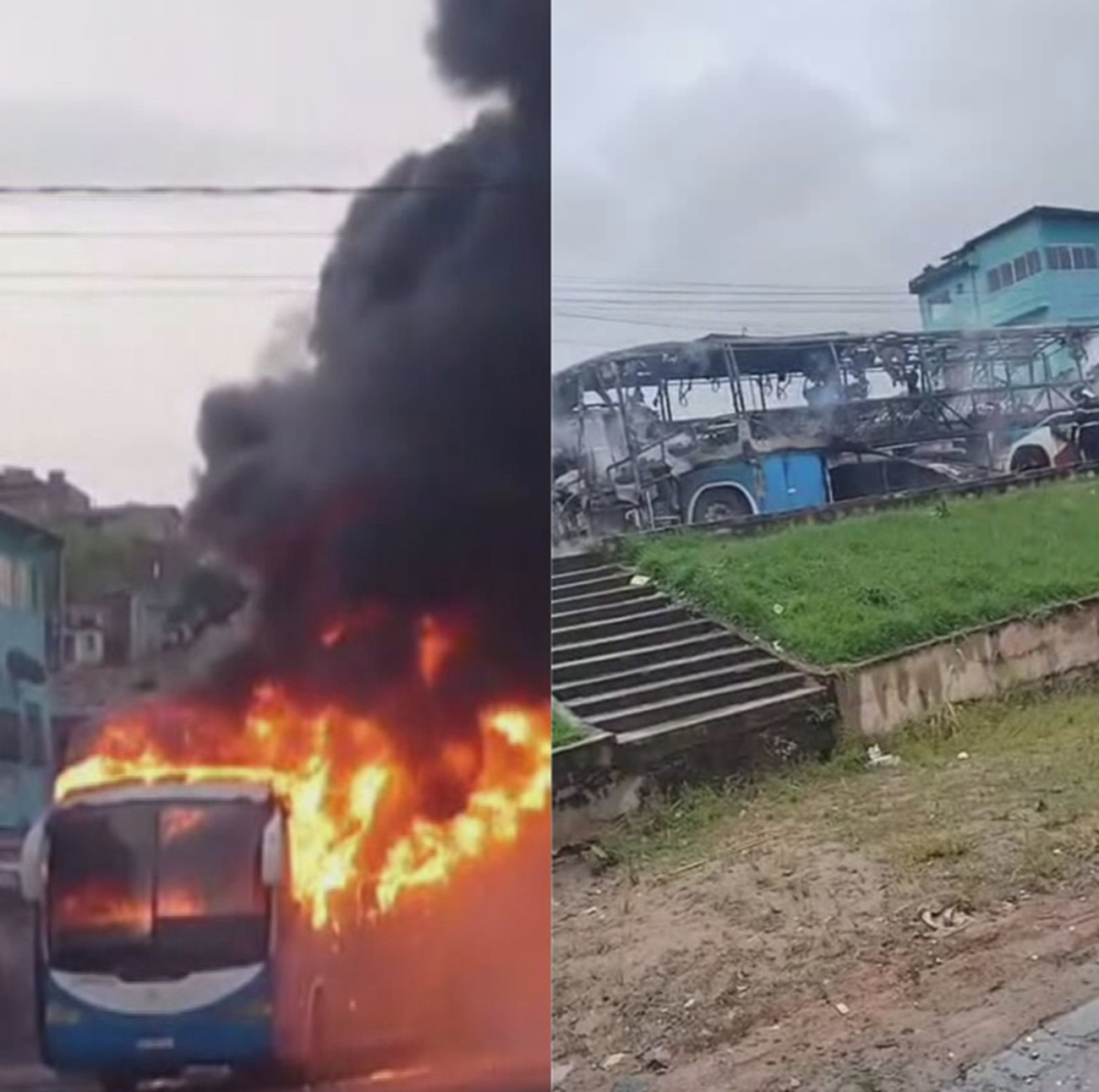 Ônibus de turismo fica destruído após pegar fogo no Cabo de Santo Agostinho; VÍDEO