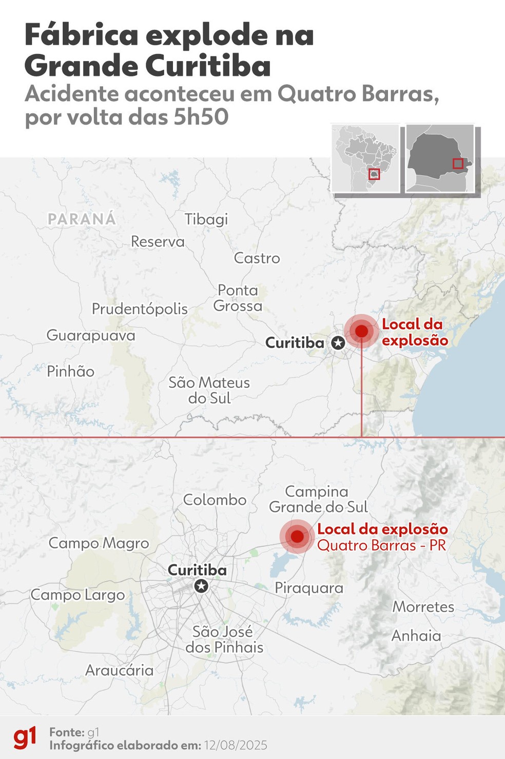 Local de explosão em fábrica de explosivos — Foto: Arte/g1