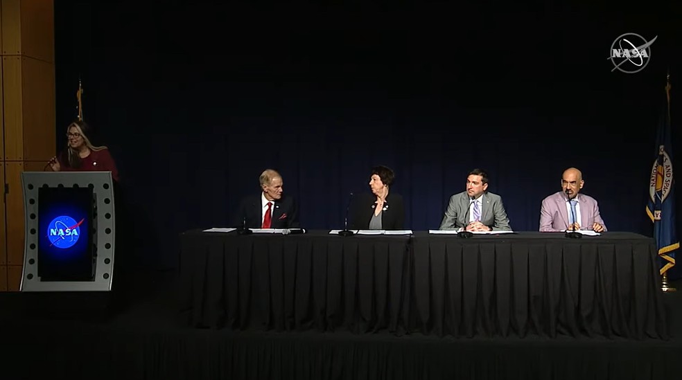 Entrevista coletiva do painel da Nasa sobre o resultado do relatório oficial de óvnis. — Foto: Nasa/Reprodução