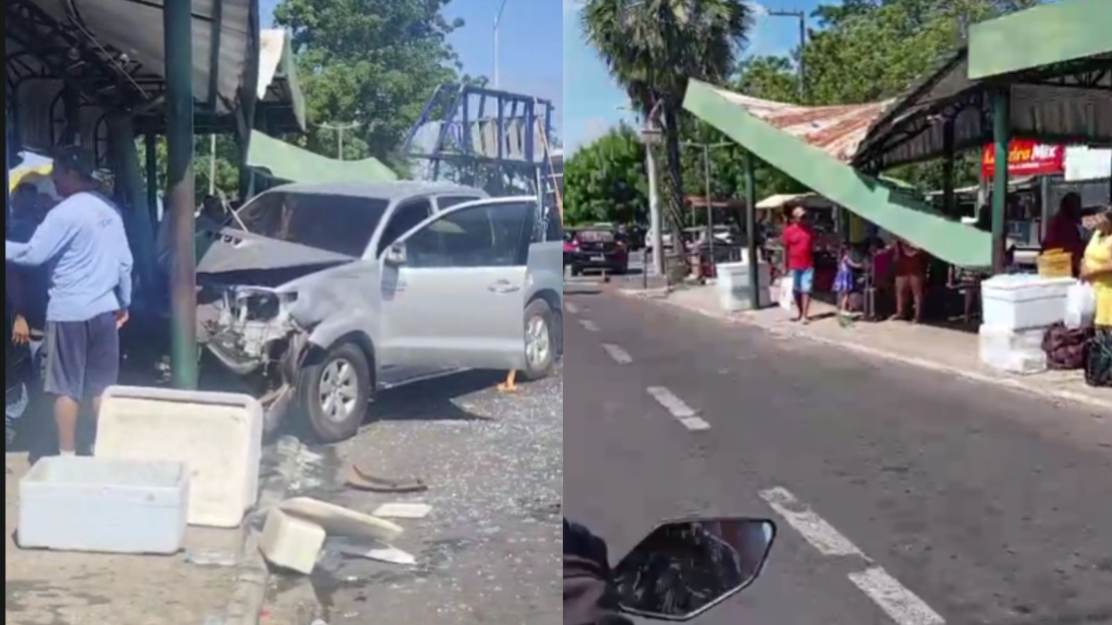 Caminhonete danifica estrutura de rodoviária em Teresina; motorista perdeu controle de direção