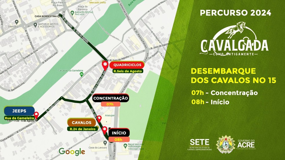 Mapa detalha como será o percurso da Cavalgada 2024 — Foto: Reprodução