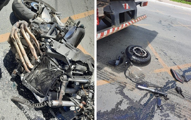 Motociclista fica ferido ao bater em caminhão e ser arremessado na Av. Menino Marcelo, em Maceió; VÍDEO