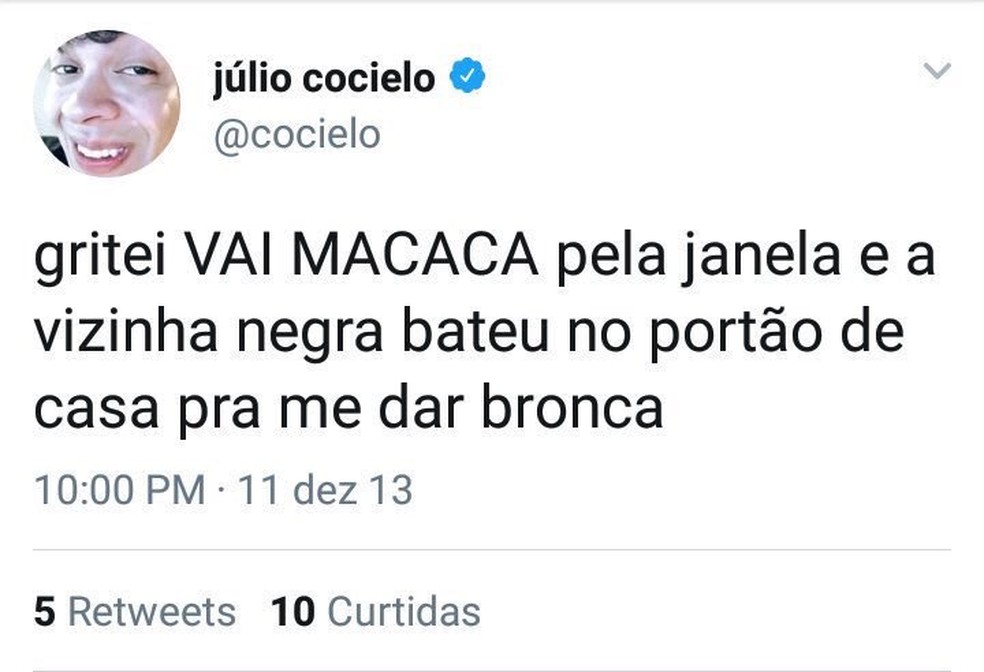 Comentário antigo de Júlio Cocielo também foi criticado — Foto: Reprodução/Twitter