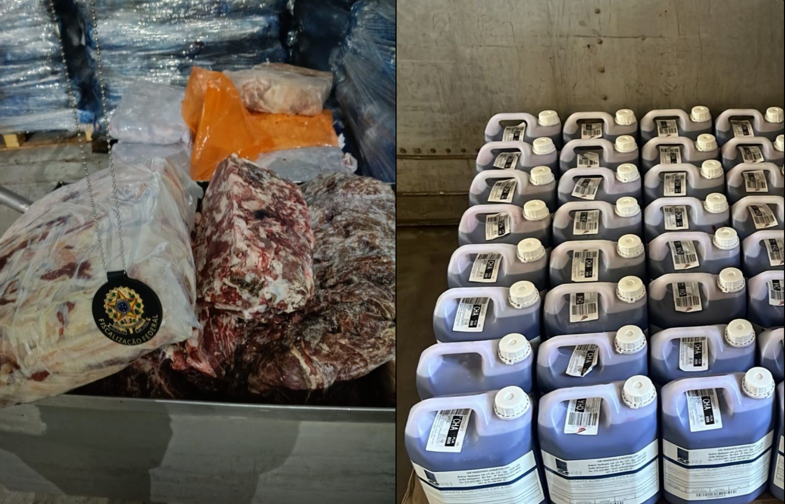 Galões de corante vencido e proteína são achados em empresa ligada à frigorífico suspeito de adulterar carne em SC