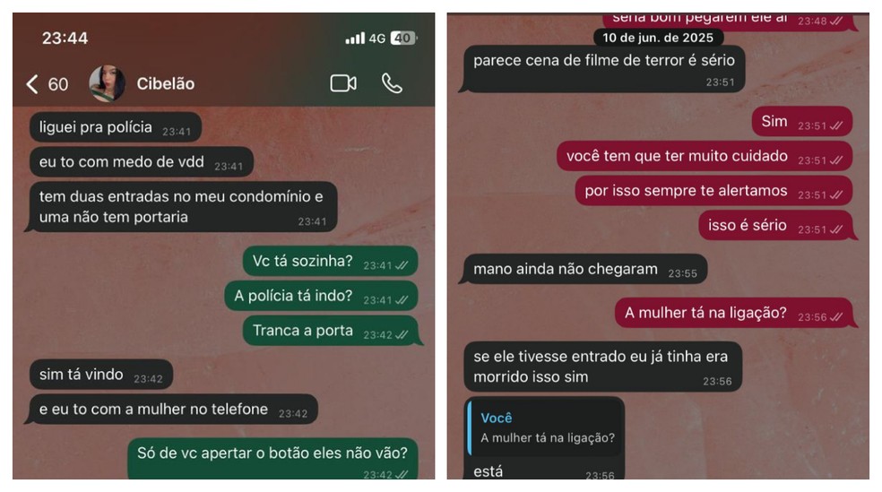 Cibele mandou mensagens para amigas dizendo que estava com 'medo' e achou que seria morta por Cássio — Foto: Reprodução