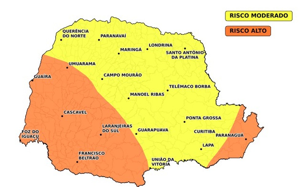 Aviso meteorológico para domingo, 18 de janeiro — Foto: Reprodução/Simepar