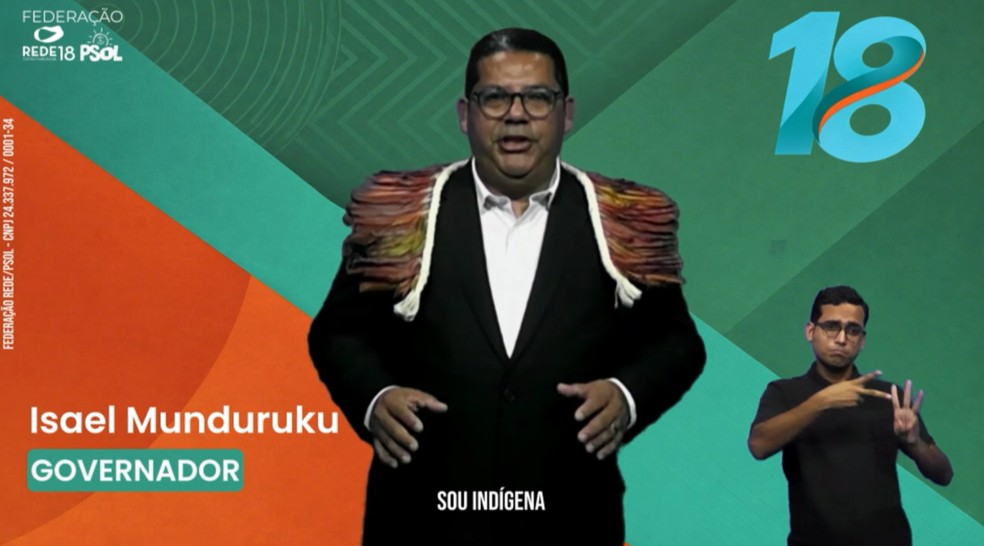 Candidato ao governo do Amazonas, Isael Munduruku (Rede). — Foto: Reprodução/Rede Amazônica
