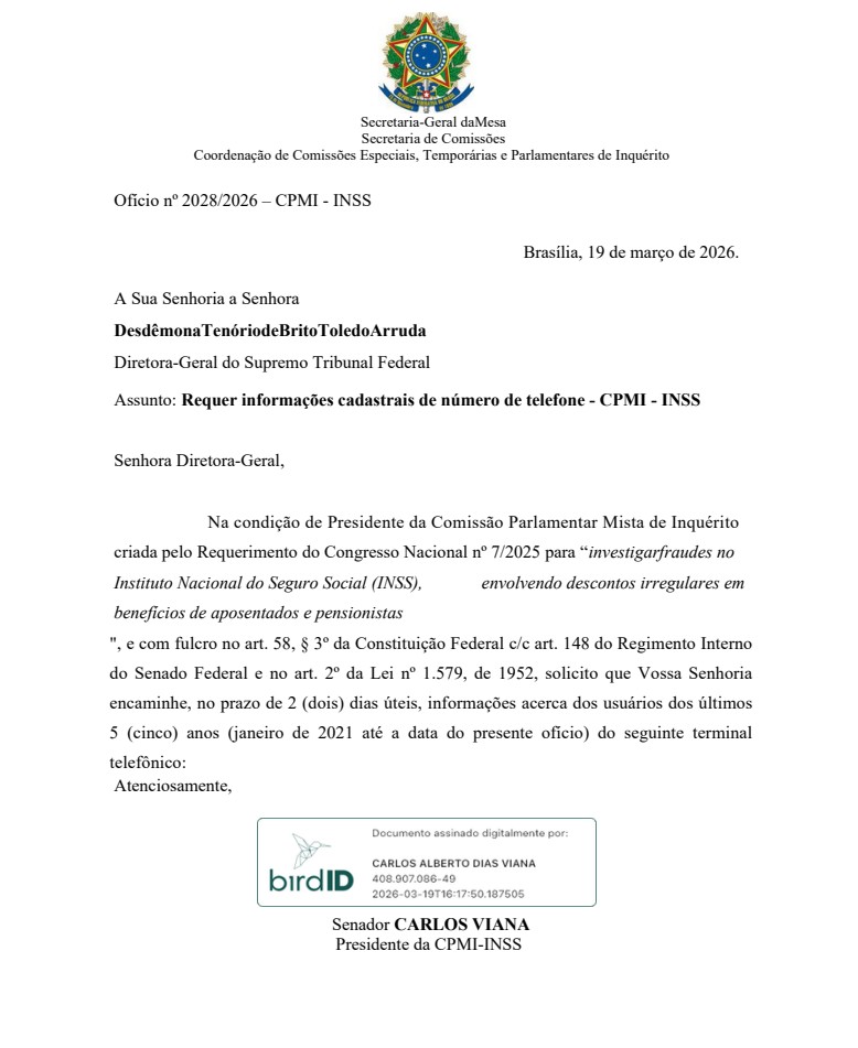 Presidente de CPMI pede que STF diga quem usava número de telefone que falou com Vorcaro