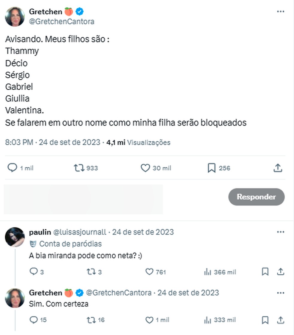 Bia Miranda e Gretchen — Foto: Reprodução/X