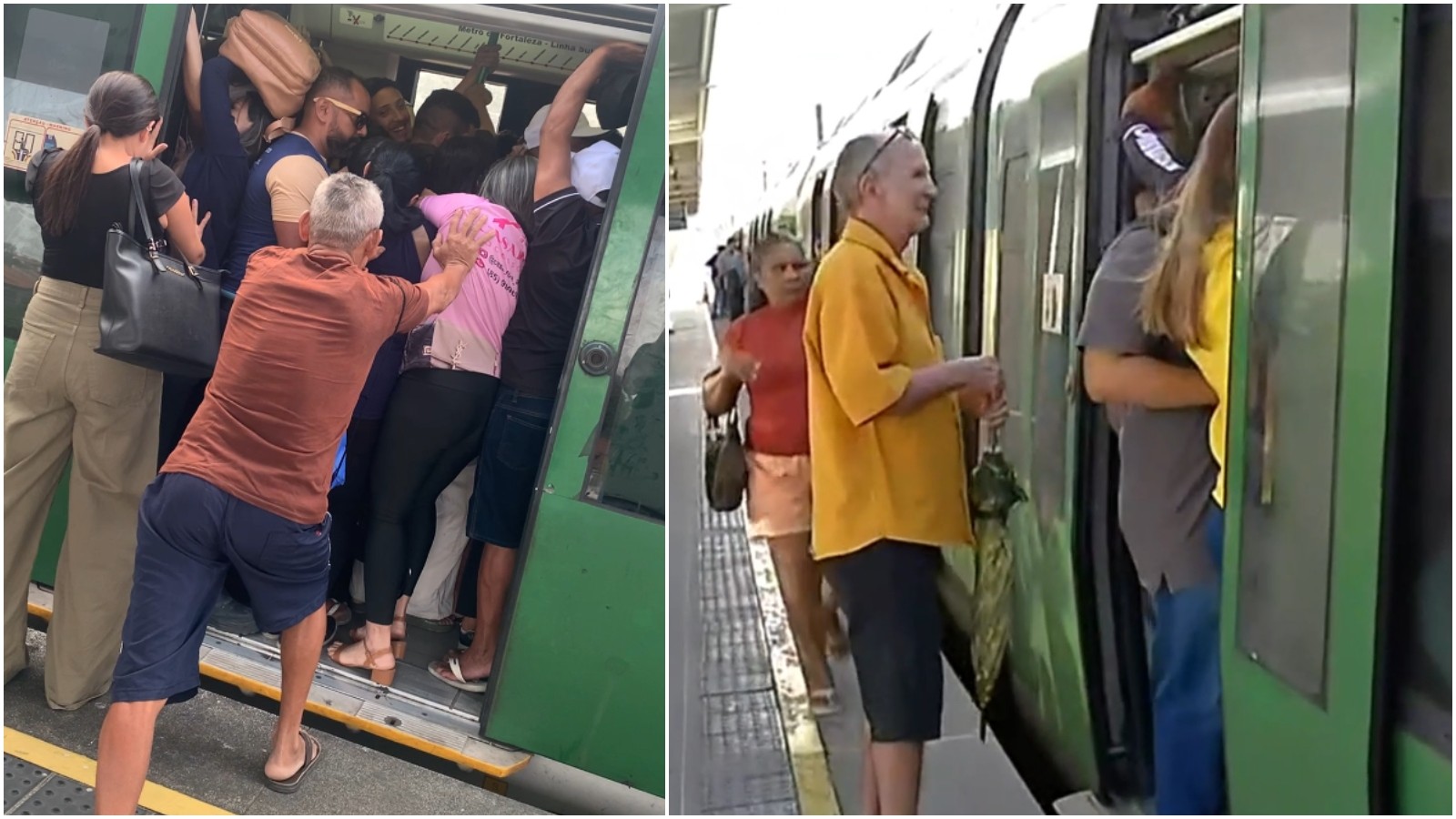 Lata de sardinha: vagões do metrô de Fortaleza ficam superlotados com a redução de composições circulando