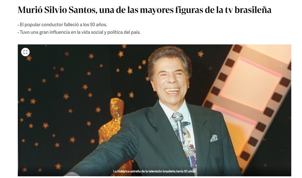 Imprensa internacional repercute morte de Silvio Santos — Foto: Reprodução