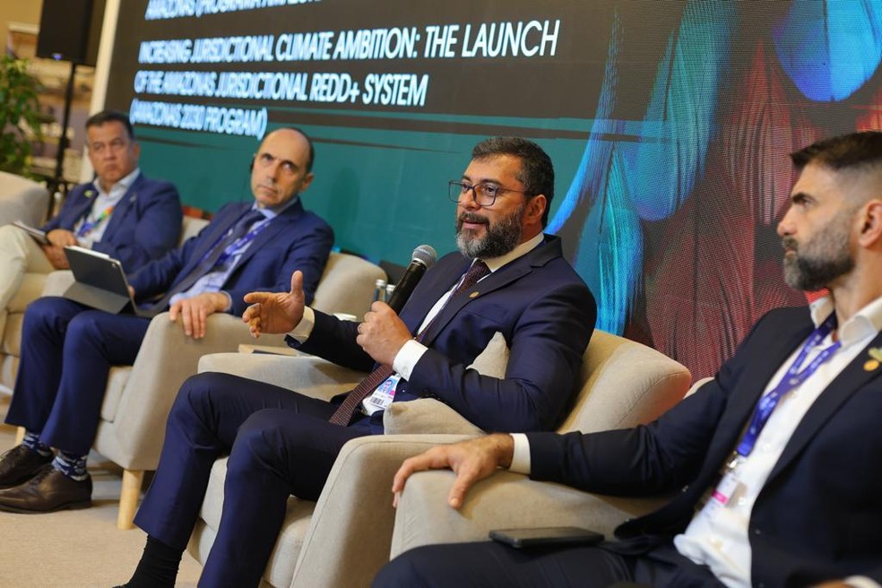 Wilson Lima apresenta ‘Amazonas 2030’ na COP 28 — Foto: Diego Peres/Secom