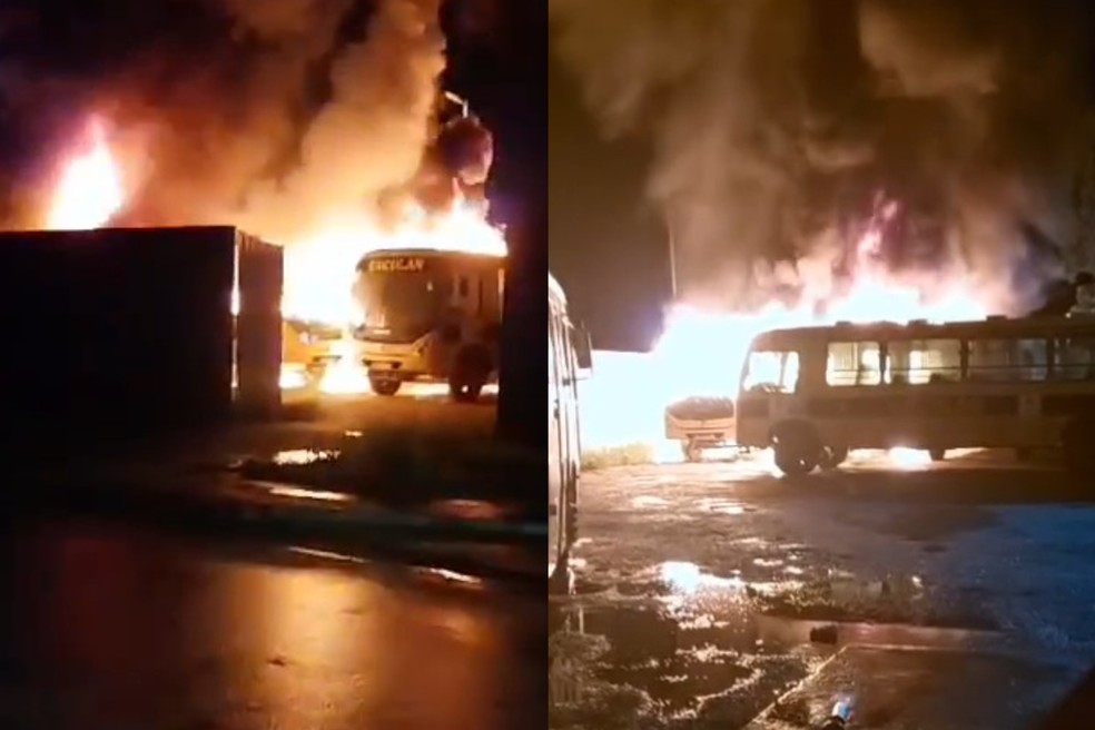Dez ônibus foram incendiados em nova onde de ataque em Rondônia — Foto: Reprodução Redes Sociais