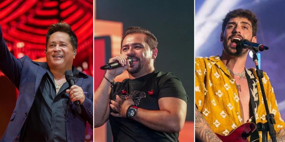 Leonardo, Xand Avião e Diego Facó fazem show de abertura do Bumba Meu São João — Foto: Divulgação/Montagem g1