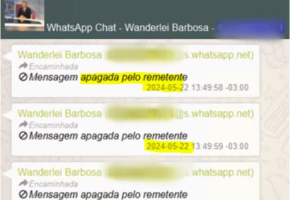 Conversa com mensagens apagadas entre o governador Wanderlei Barbosa e Paulo César Lustosa — Foto: Reprodução/Relatório STJ