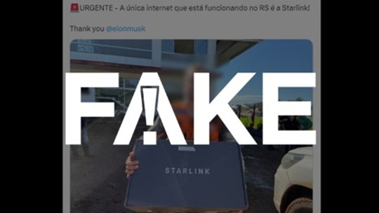 É #FAKE que Starlink é a única internet que está funcionando no RS - Foto: (Reprodução)