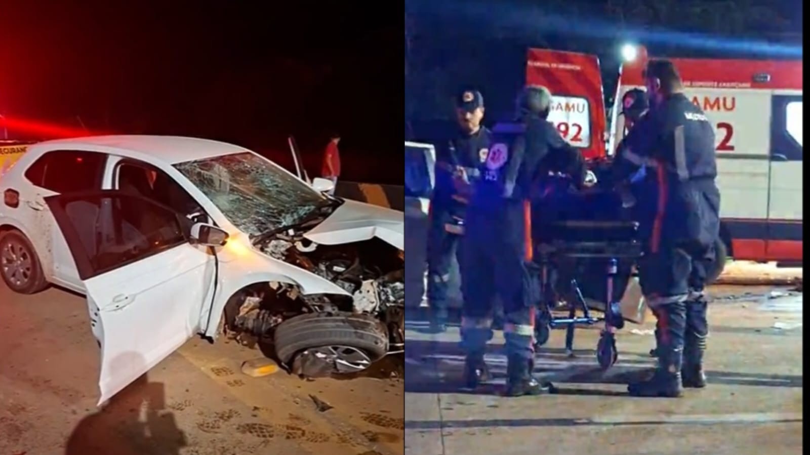 Carro bate contra mureta de ponte e deixa duas pessoas em estado grave em Santarém