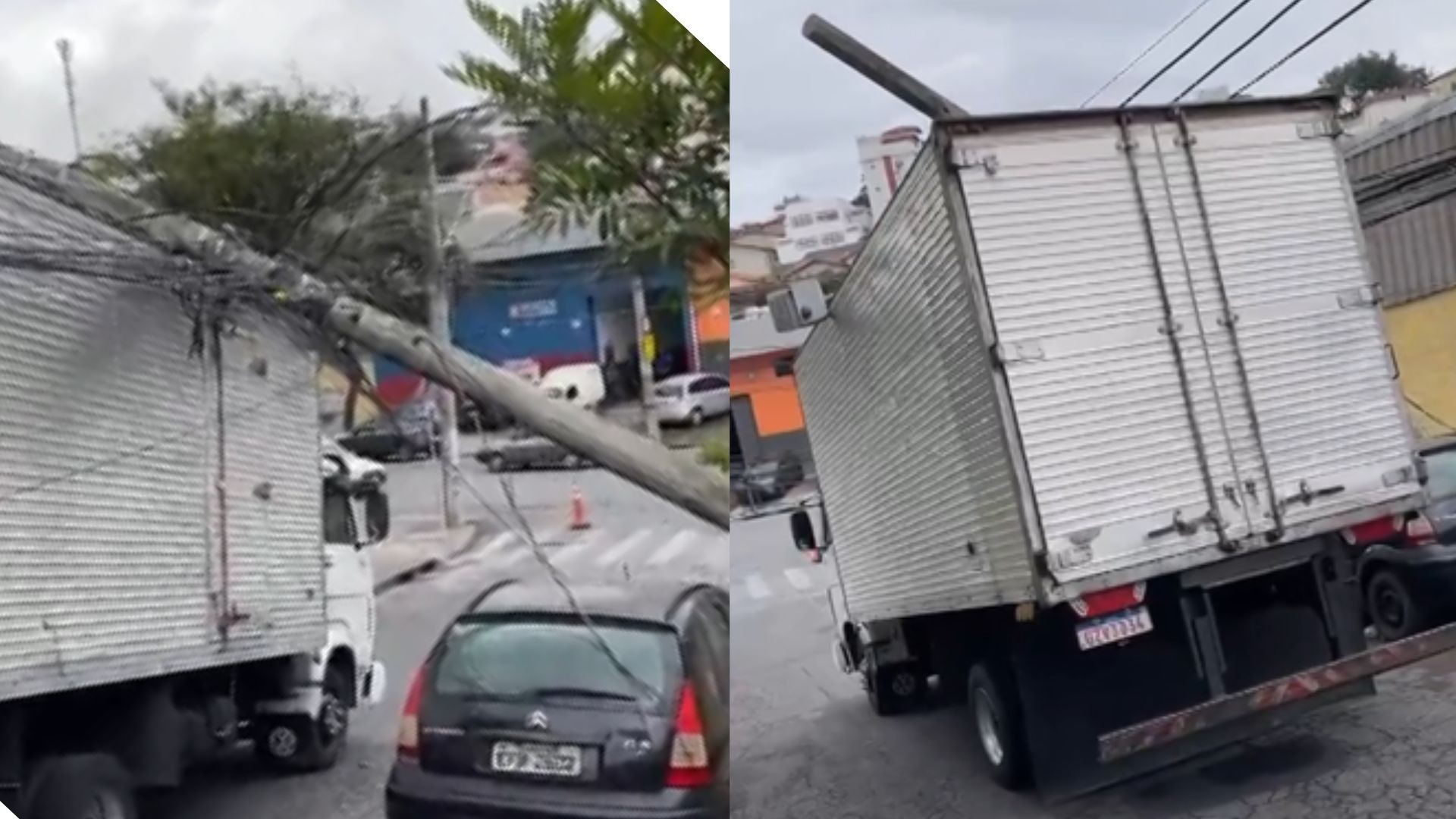 Poste cai sobre caminhão e deixa moradores sem energia na Pampulha, em BH