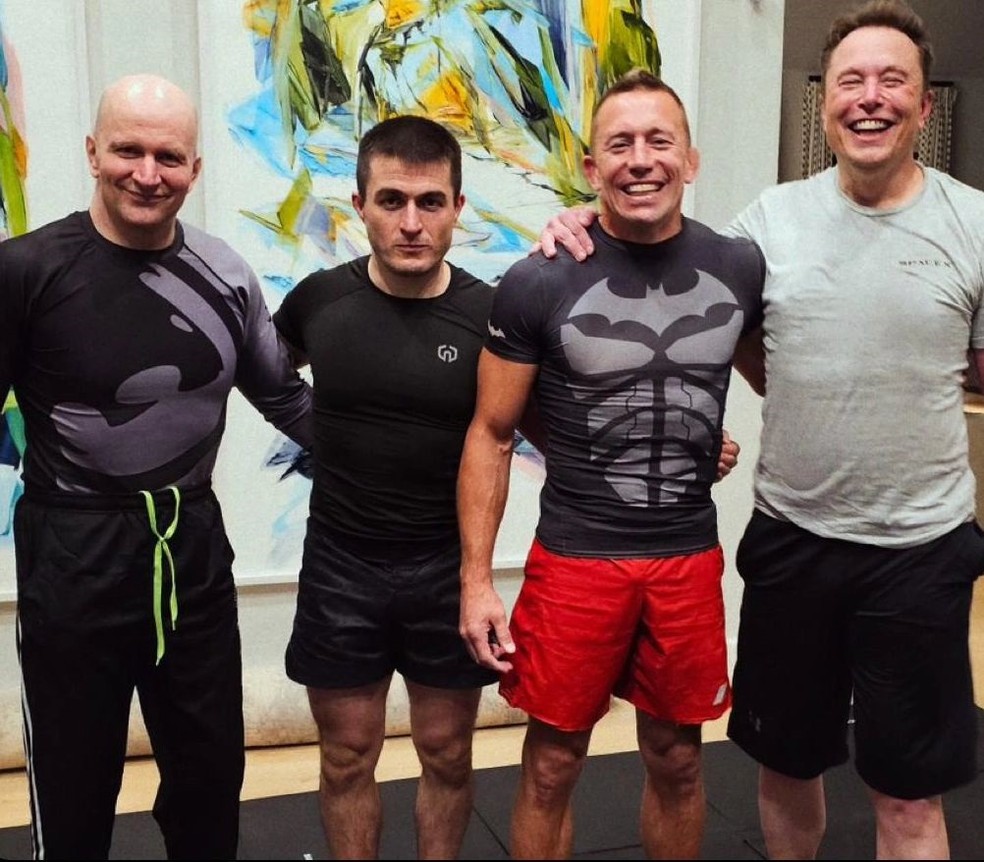 Da esquerda &agrave; direita, John Danaher, Lex Fridman, George St-Pierre e Elon Musk  &mdash; Foto: Reprodu&ccedil;&atilde;o/Instagram