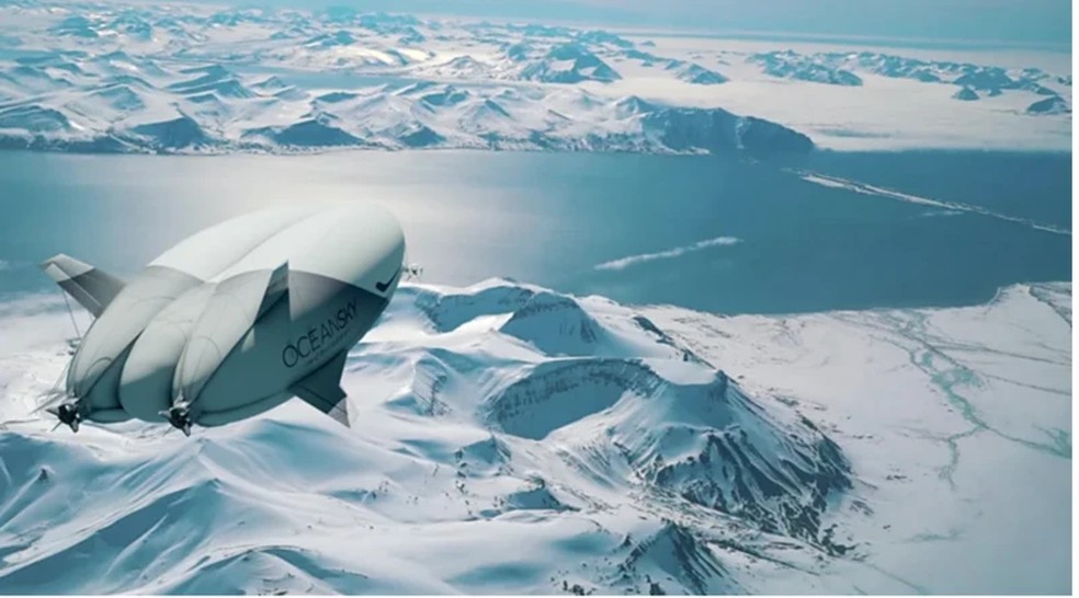 A linha aérea Ocean Sky Cruises oferece viagens para o Polo Norte em dirigíveis ultraluxuosos por US$ 200 mil (cerca de R$ 1,2 milhão). — Foto: Ocean Sky Cruises