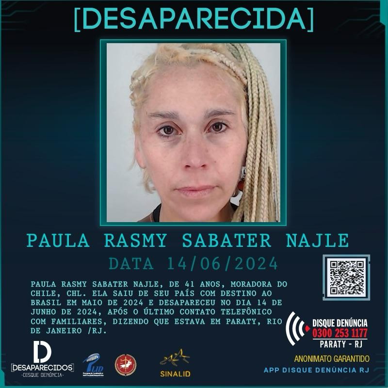 Disque Denúncia divulga cartaz de chilena desaparecida em Paraty 