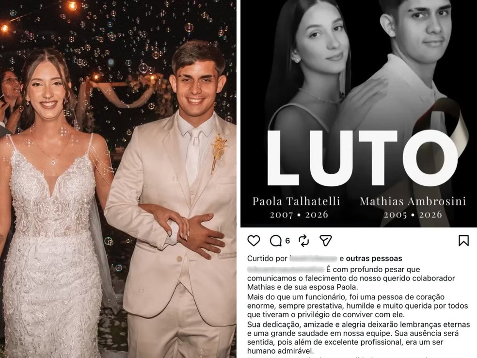 Paola Talhatelli e Mathias Ambrosini, de 18 e 20 anos, morreram em acidente de trânsito em Itapira (SP) — Foto: Marcos Tavares/Reprodução/Instagram