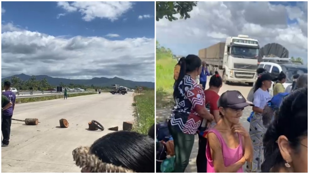 BR-222 é bloqueada nos dois sentidos por protesto de indígenas em Caucaia (CE) — Foto: Reprodução