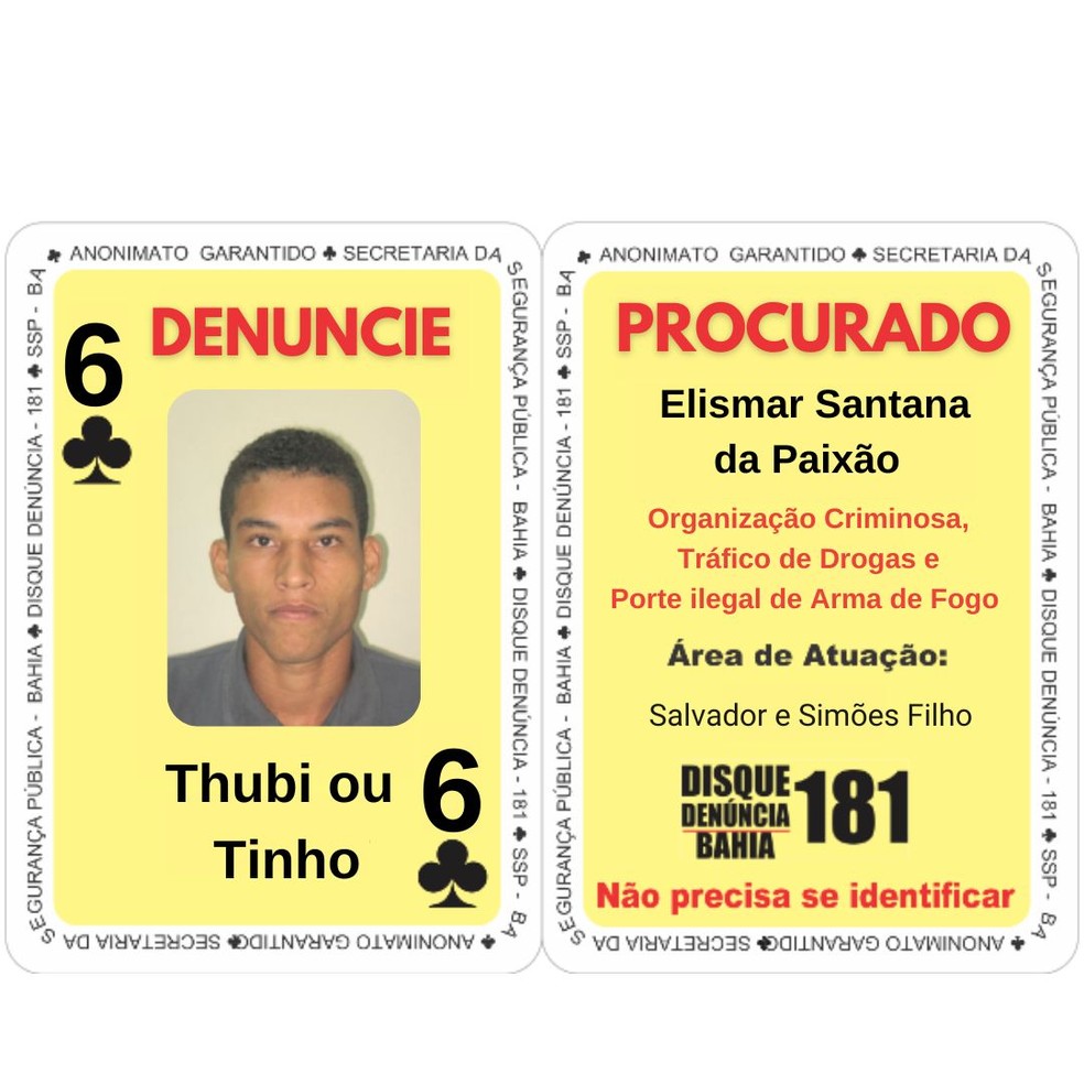 O novo representante da carta "Seis de Paus" é Elismar Santana da Paixão, conhecido como “Thubi” ou “Tinho”. — Foto: Divulgação/SSP-BA