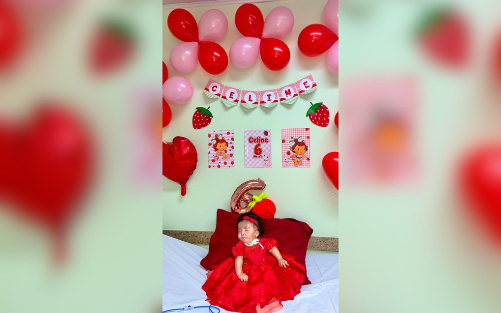 Celine comemorando seu 6º mês de nascimento em hospital de Araçatuba (SP) — Foto: Tais Barcelar/Arquivo Pessoal