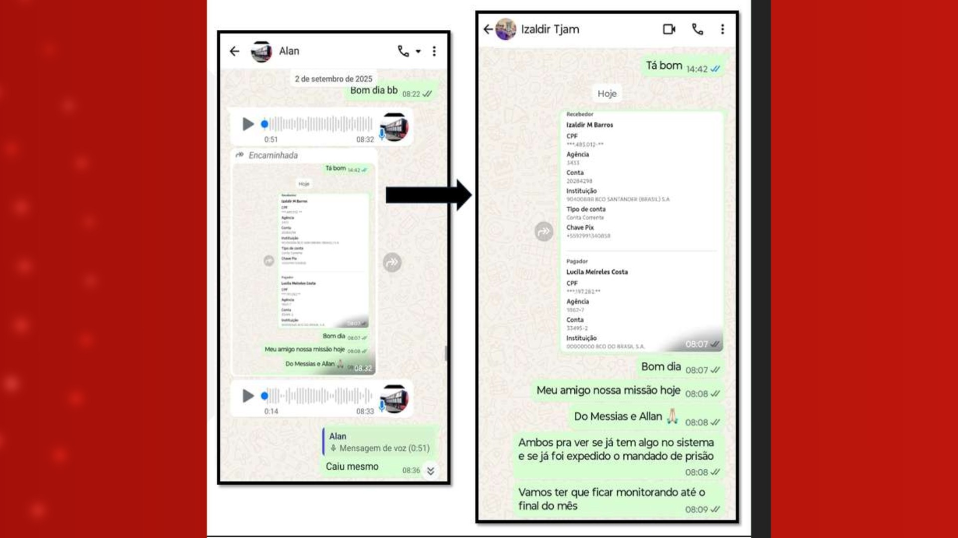 Prints mostram núcleo político do CV consultando mandados com servidor do Tribunal de Justiça do AM