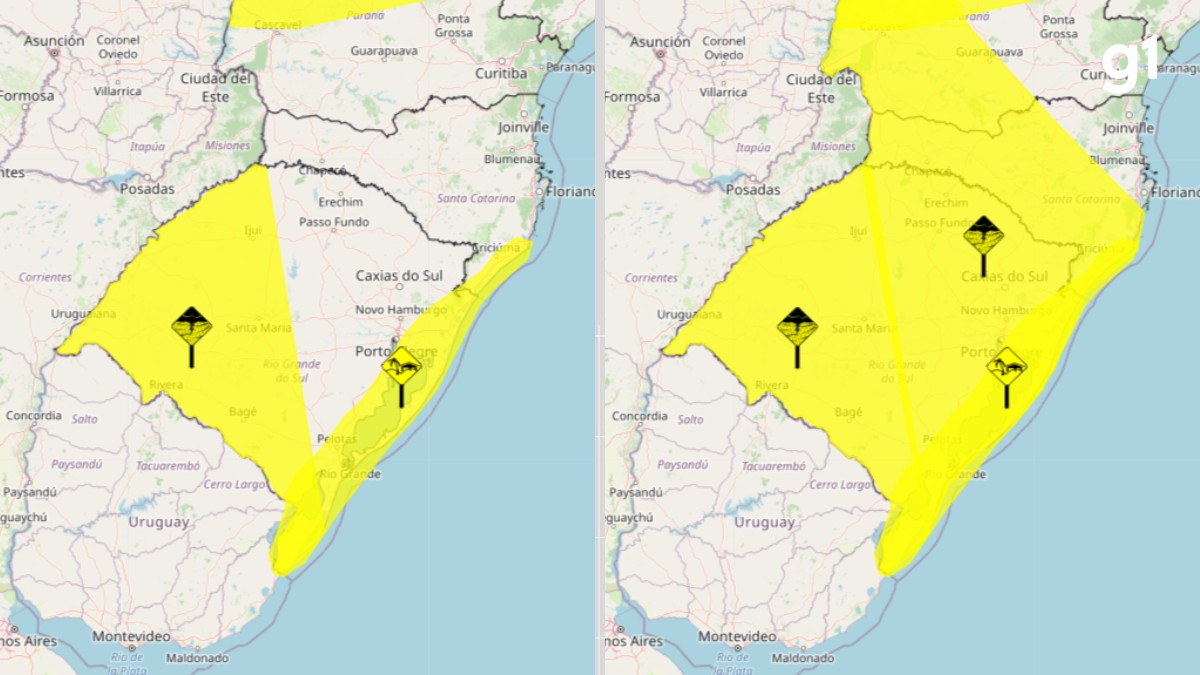 Frente fria avança pelo RS e provoca pancadas de chuva, temporais isolados e ventos moderados durante o final de semana