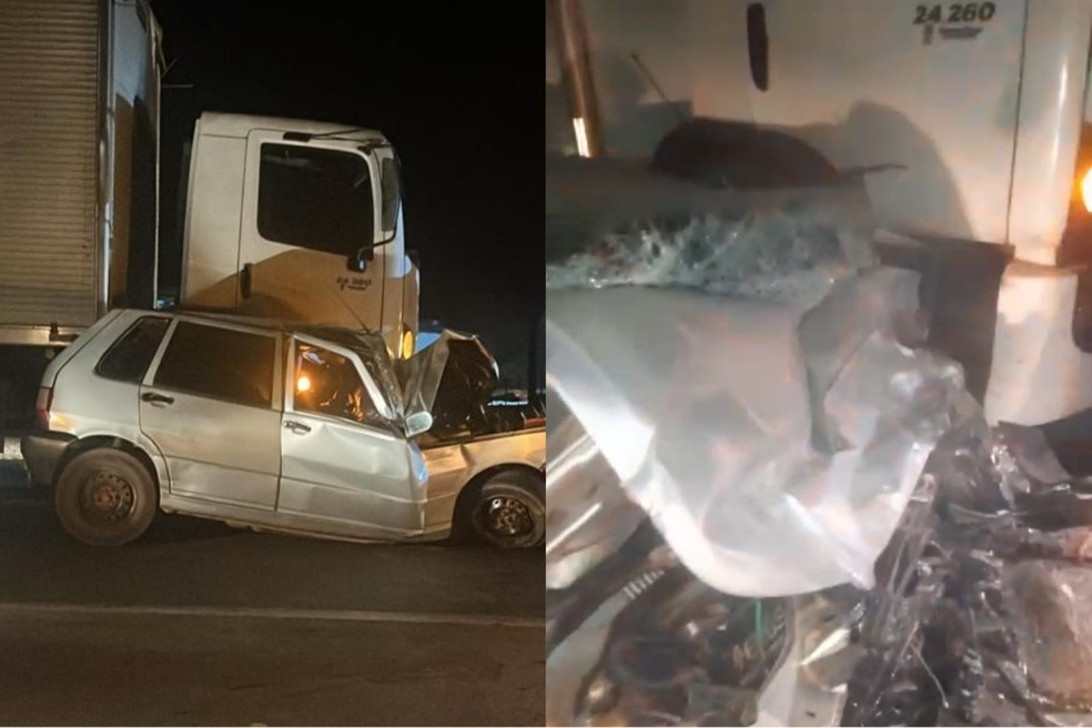 Homem morre ao invadir contramão e bater carro contra caminhão na BR-343, em Teresina — Foto: Reprodução