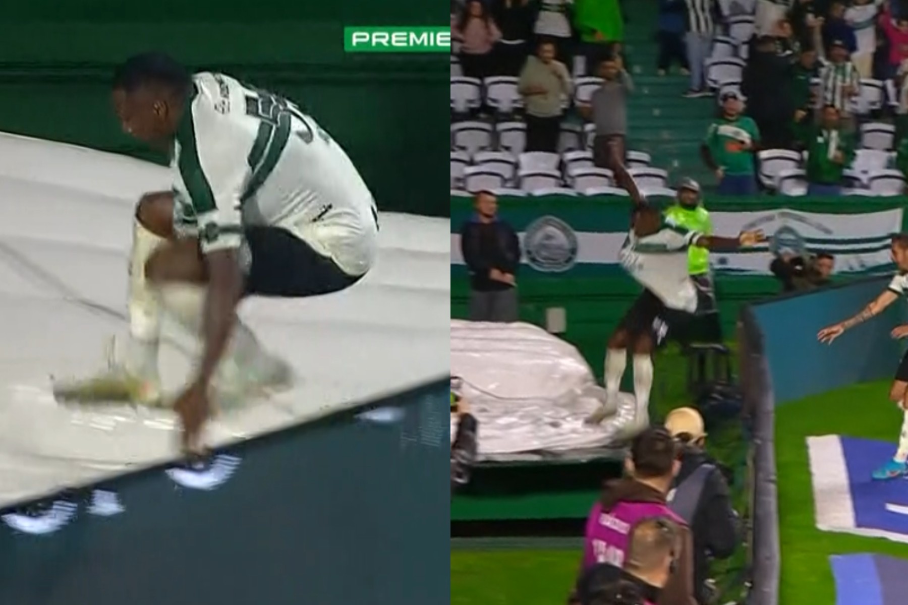 VÍDEO: jogador do Coritiba despenca em 'buraco' durante comemoração de gol, que foi anulado logo depois