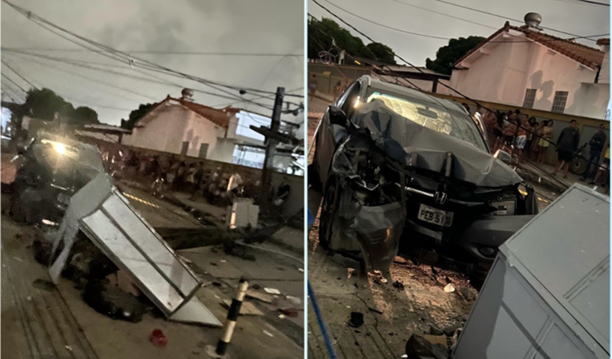 Carro derruba poste e atinge outros dois no Recife; acidente deixa moradores e comerciantes sem energia