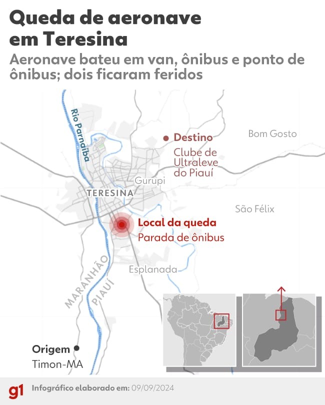 Queda de avião em Teresina: aeronave caiu a 20 quilômetros do local da decolagem; veja o trajeto 