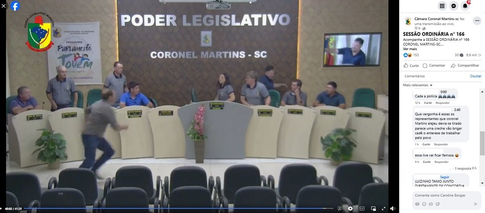Transmissão de sessão de Vereadores de Coronel Martins, no Oeste de Santa Catarina — Foto: Reprodução/Redes Sociais